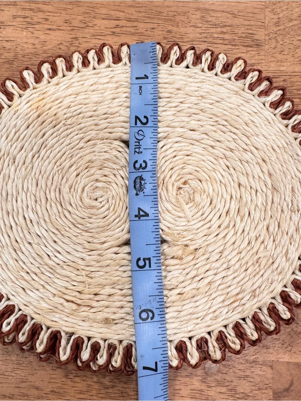 Handcrafted Natural Woven Coasters Set of 2 Oval Brown Scalloped Trim Neutral